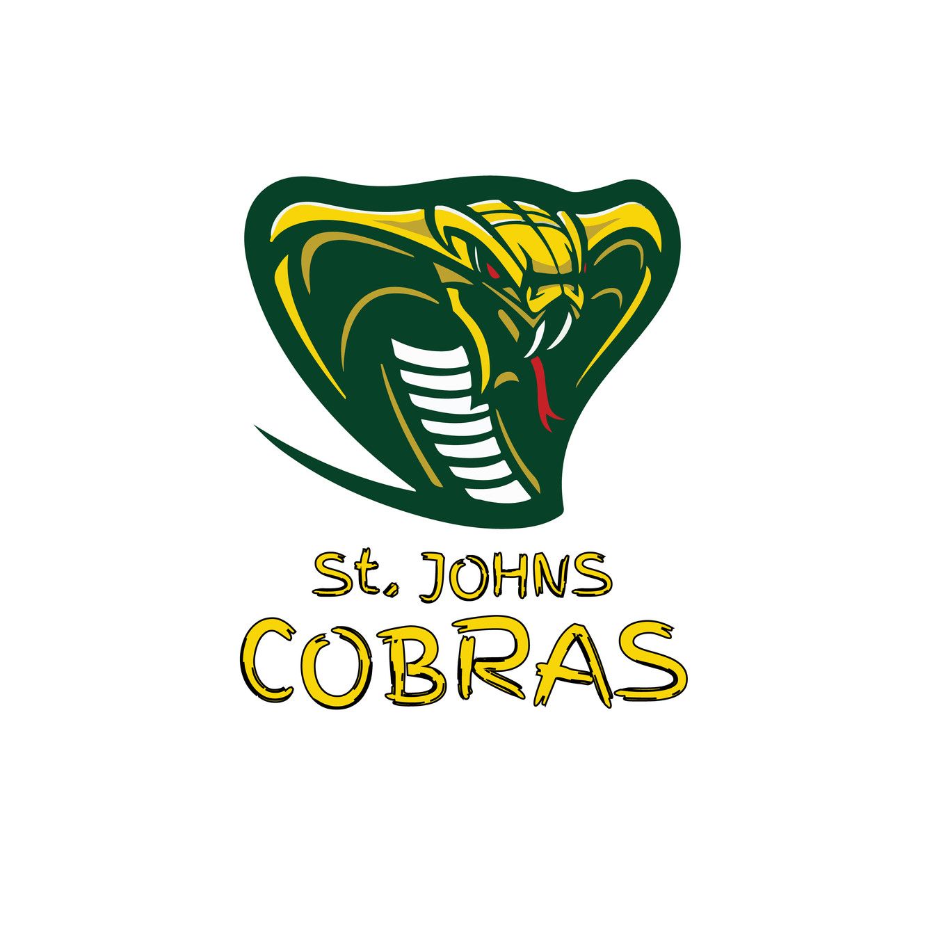 St. Johns Cobras sports team logo featuring an aggressive green and yellow cobra snake mascot.