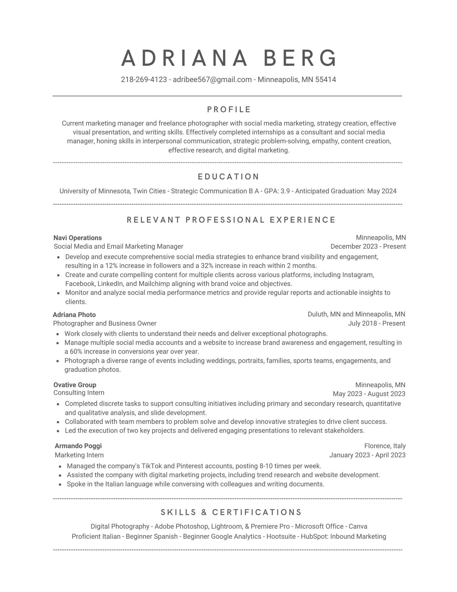 Clean minimal resume template with professional formatting.