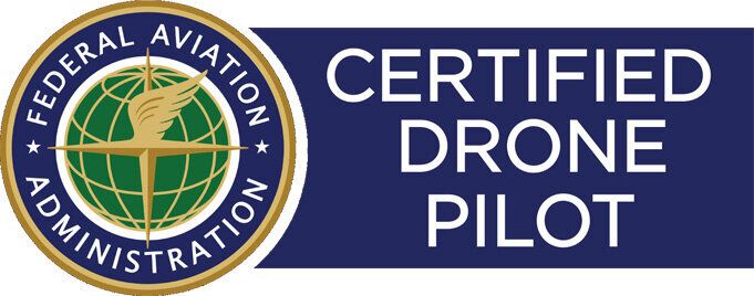 FAA Certified Drone Pilot badge with gold and navy blue color scheme.