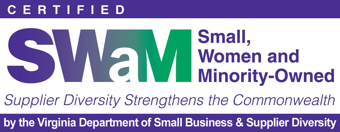 SWaM certification logo for Small, Women and Minority-Owned businesses in Virginia.