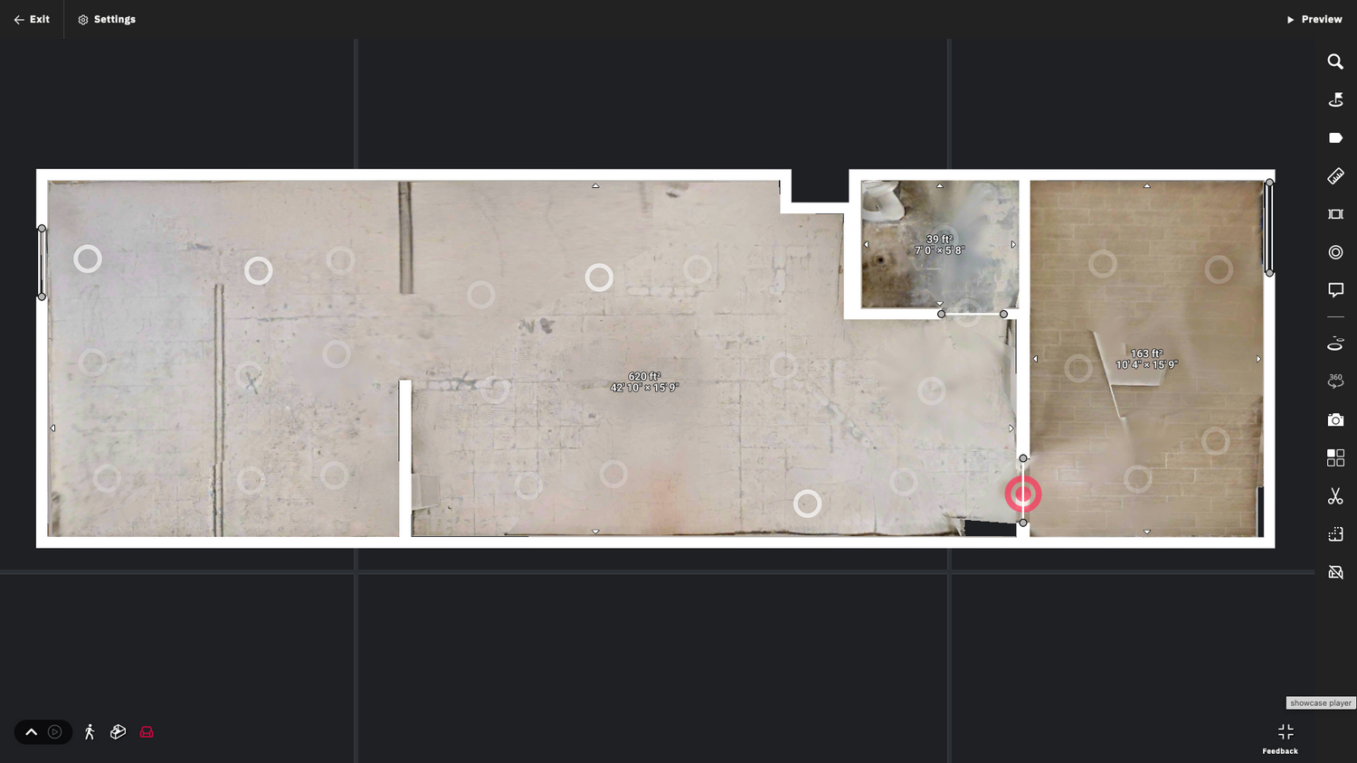 Architectural floor plan layout viewed from above showing interior space distribution.