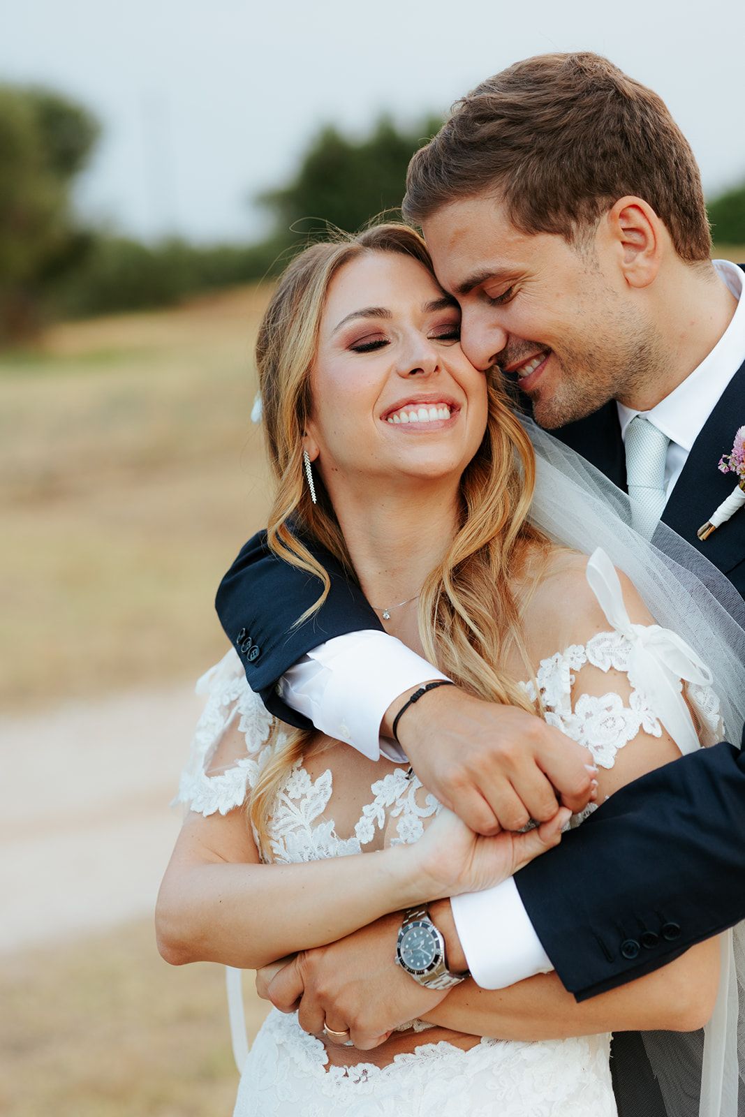 A romantic wedding photoshoot sequence showing tender moments between a couple on their special day.