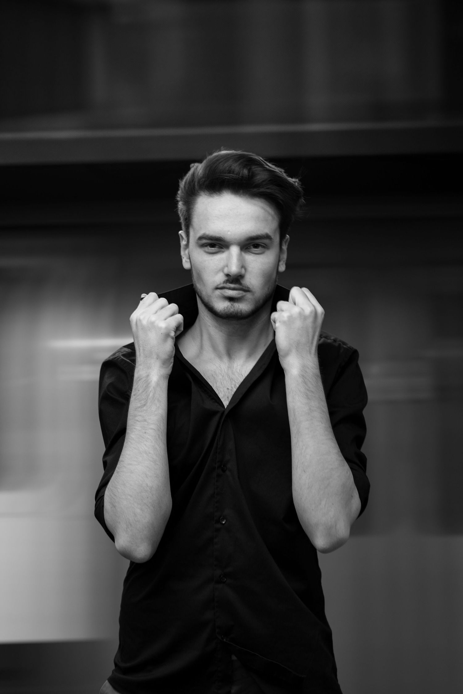 Dramatic black and white portrait sequence showing emotional expressions. London, Uk.
