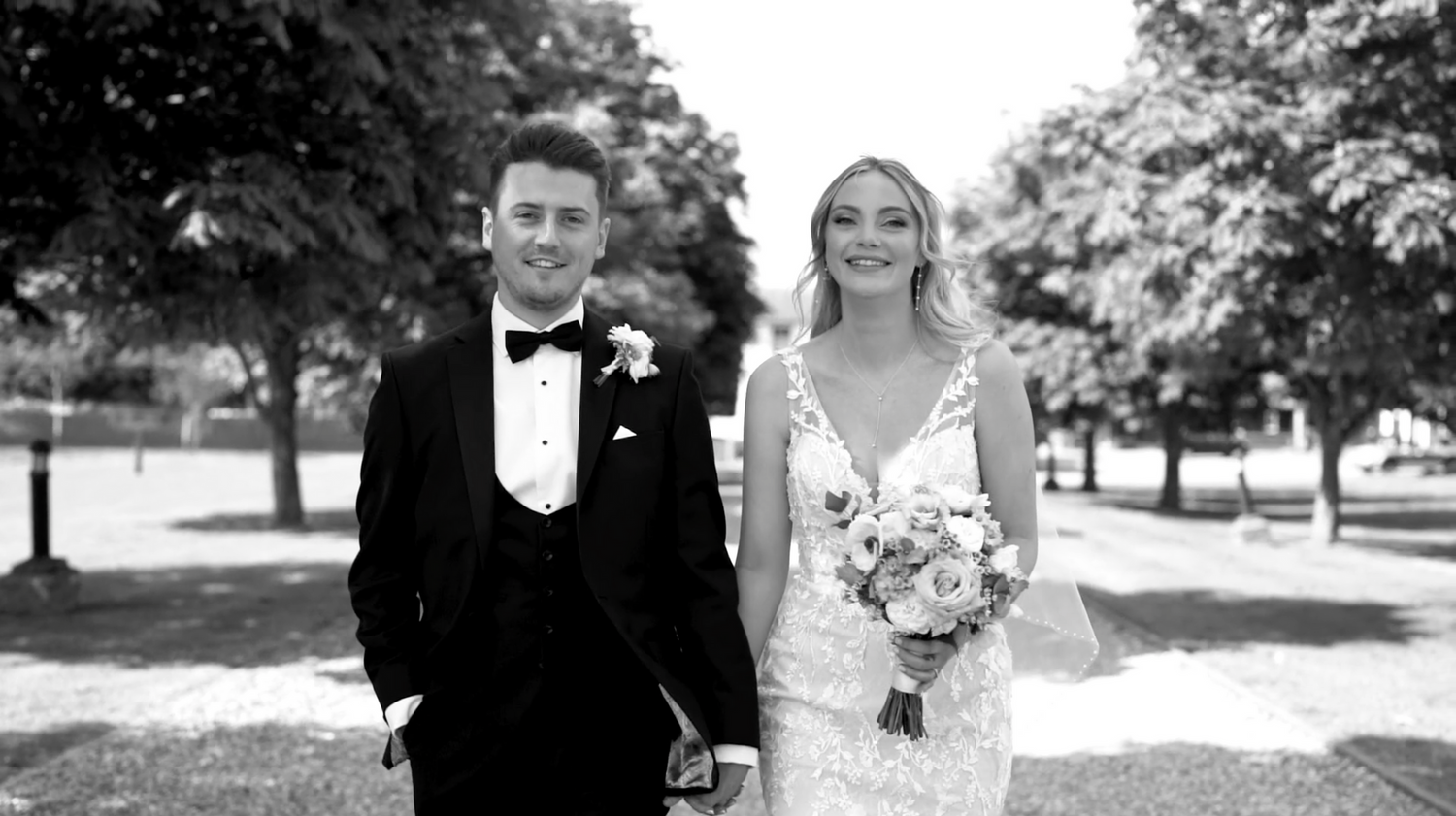Black and white wedding portraits captured in an outdoor garden setting. Vaulty Manor, Maldon.