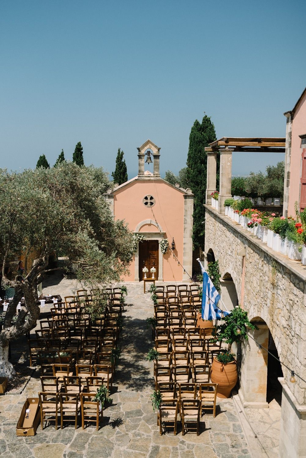 agreco farms crete table setup decoration with church