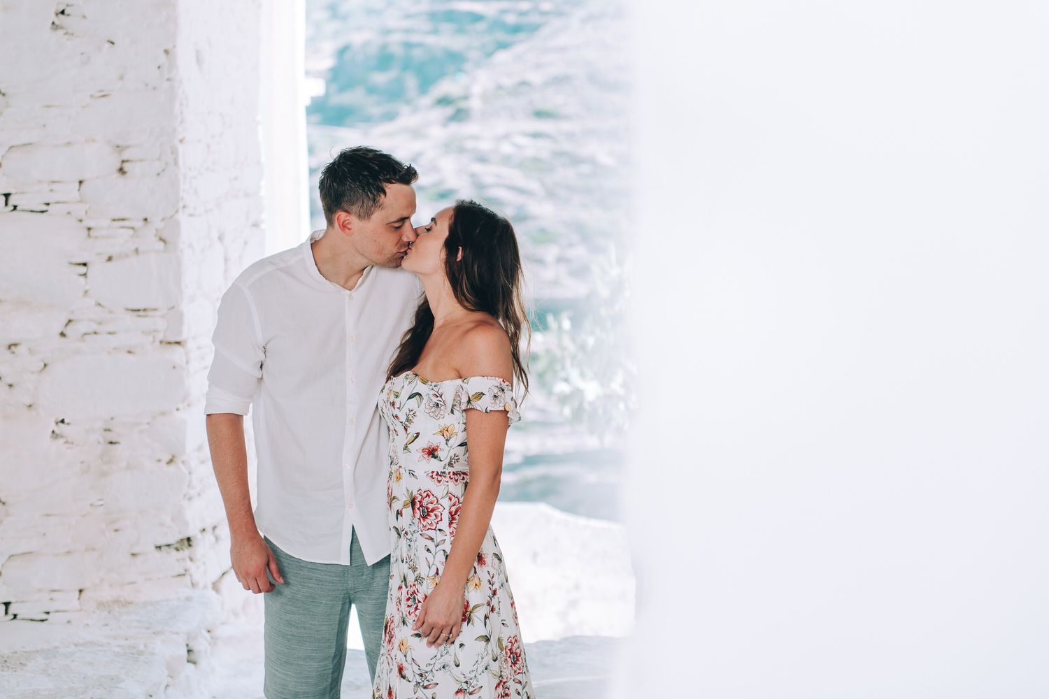 couple in engagement shooting at kastro in sifnos island