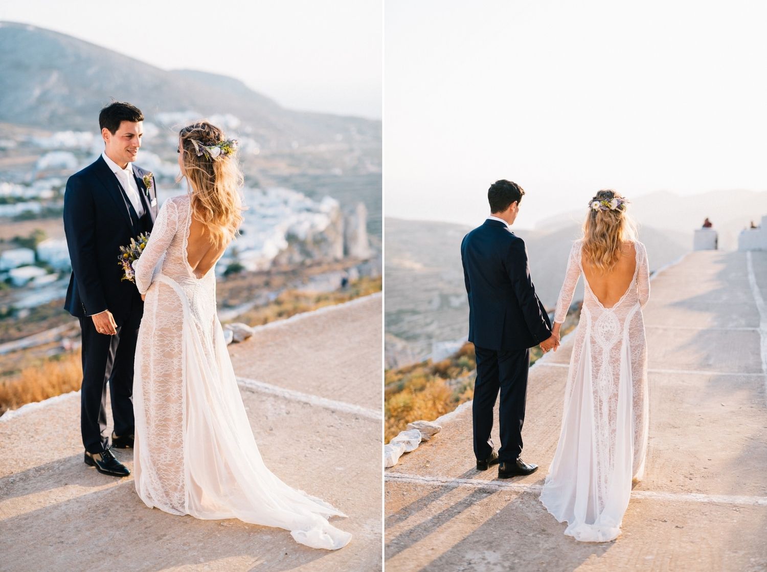 bride and groom portrait at folegandros