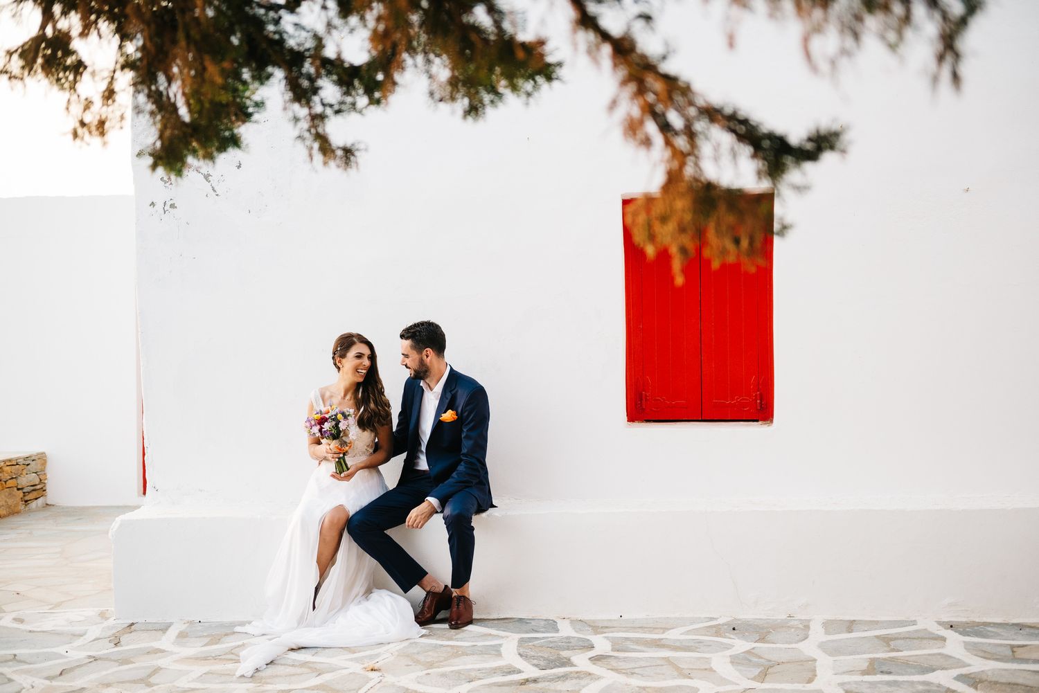 bride and groom they got married in a beautiful church at kythnos island in Greece