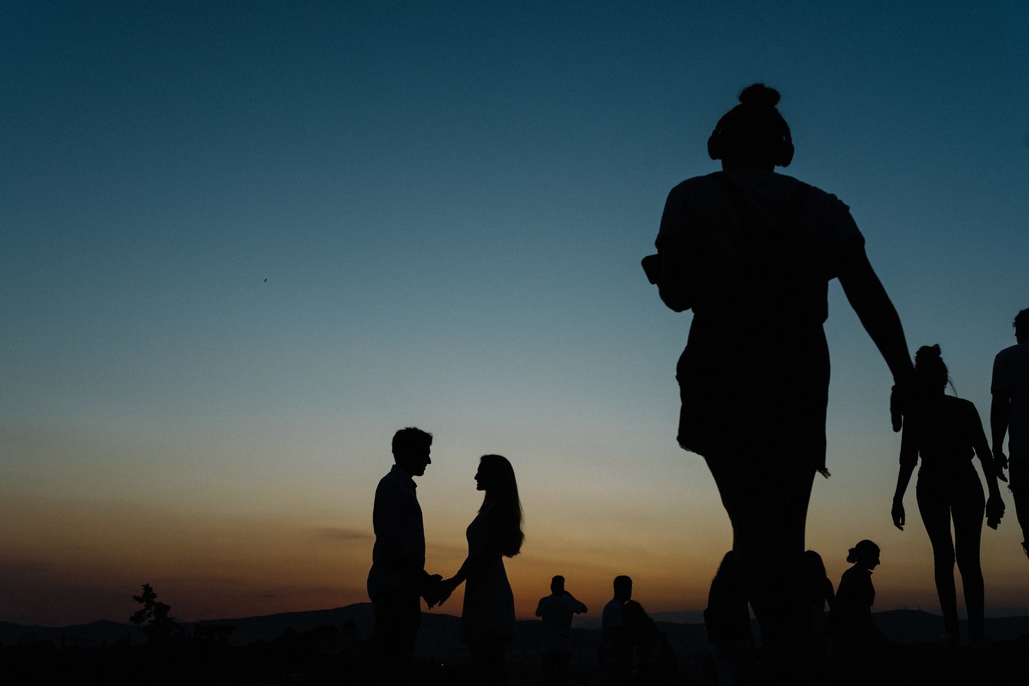 bride and groom silhouette in Filopappou Hill Athens
