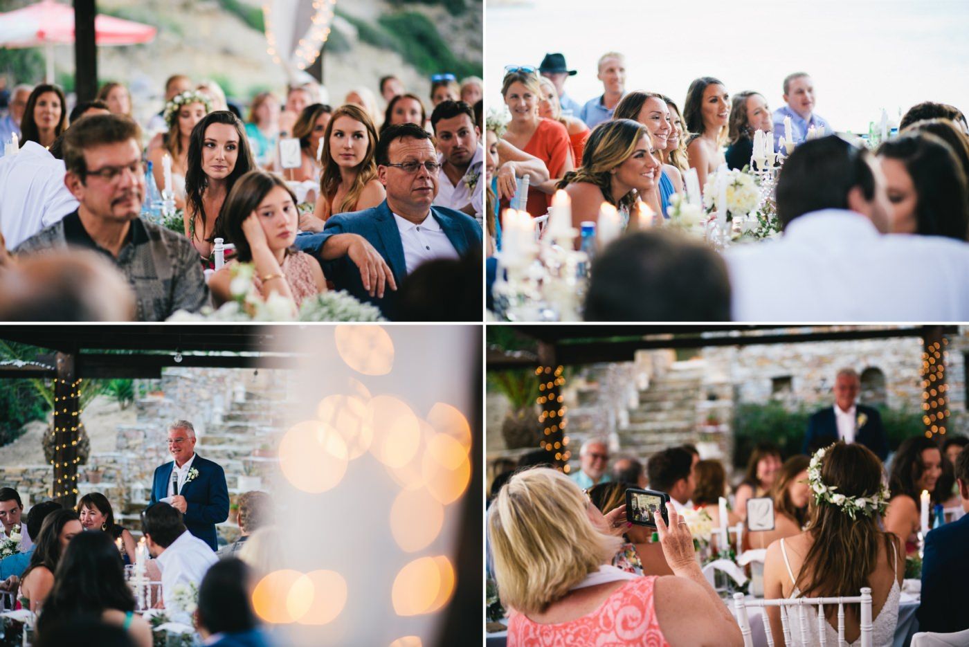 Collection of candid reception moments with guests enjoying the celebration.