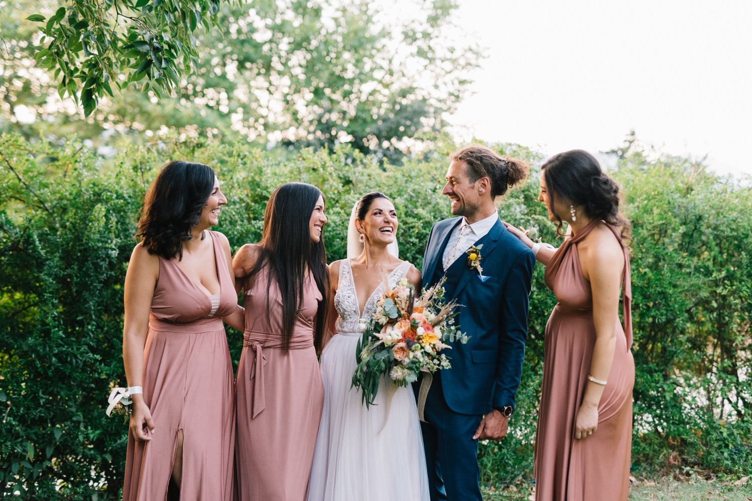 bride groom and bridesmaids