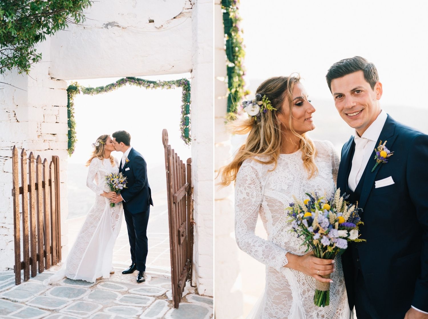 bride and groom portrait at folegandros