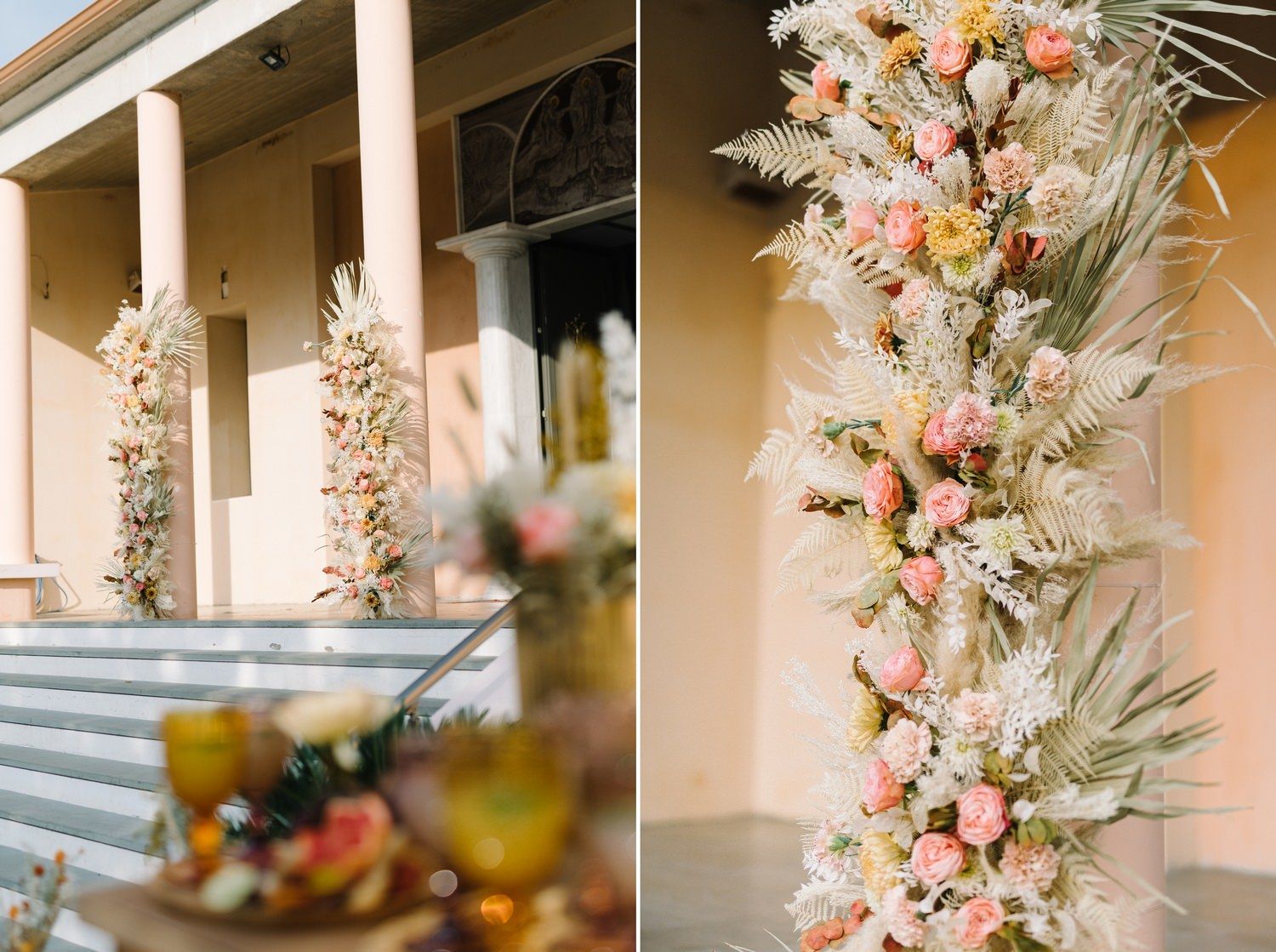 beautiful wedding flowers in church