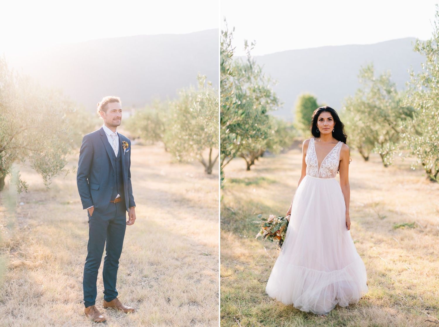 groom and bride portraits in an olive field in velventos kozani