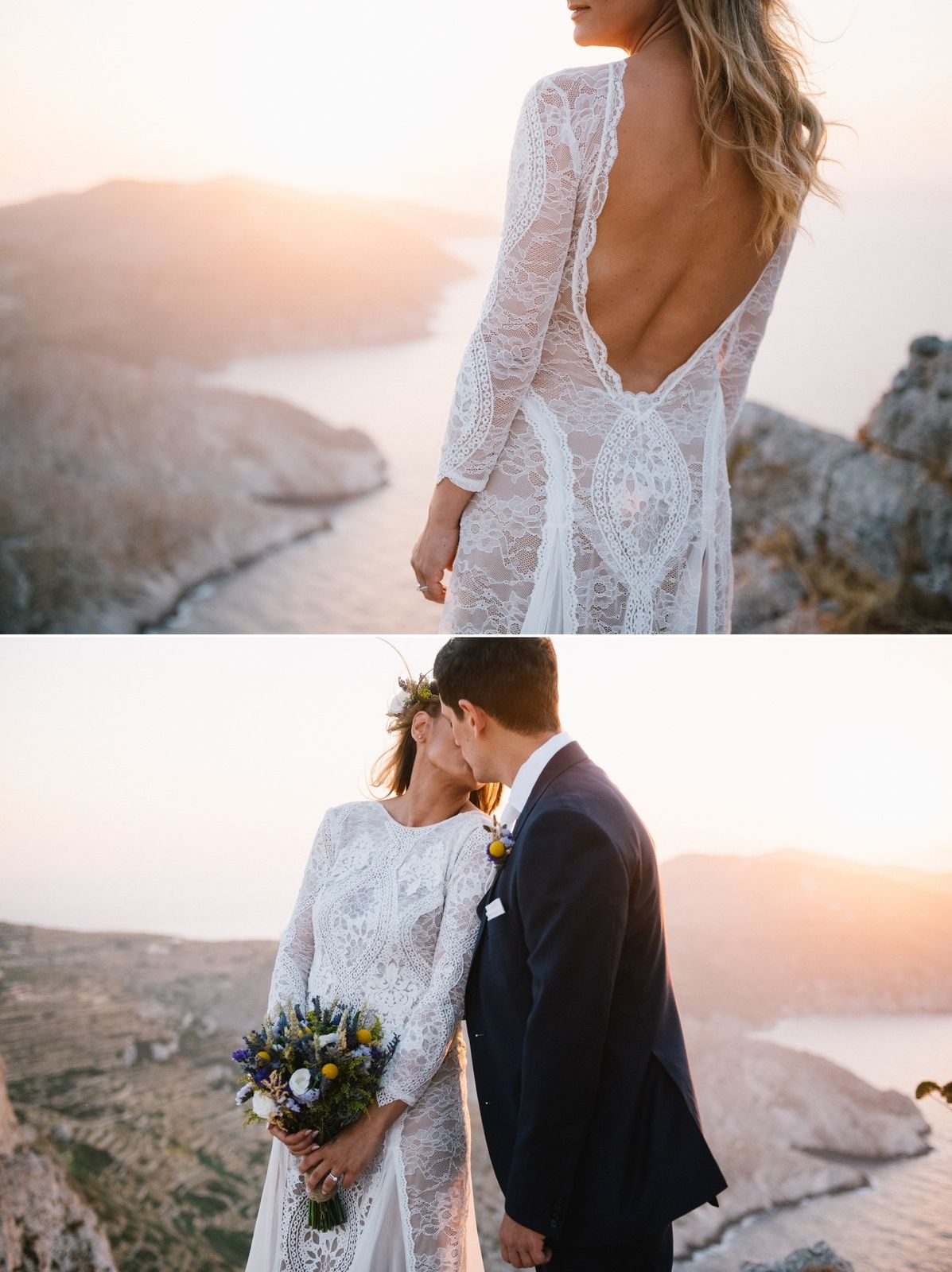 bride and groom portrait at folegandros