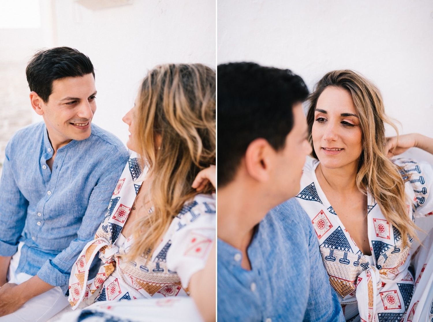 Two close-up shots showing a couple sharing intimate conversation.