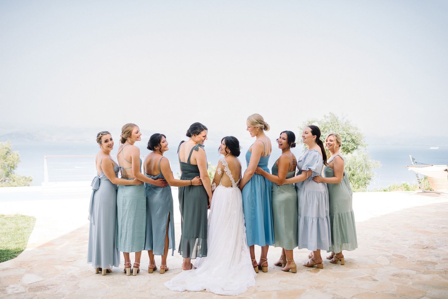 bridesmates portrait with bride at corfu