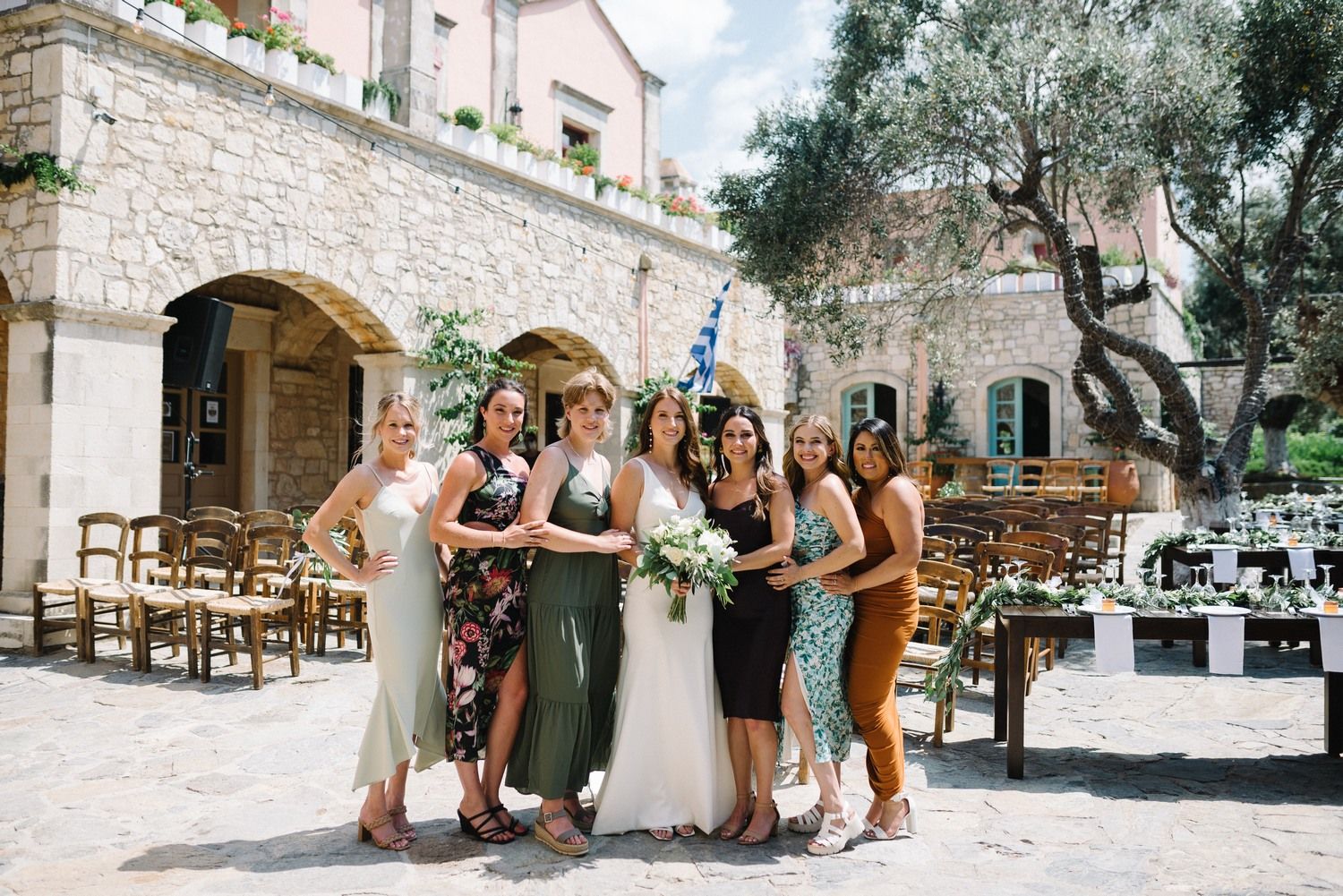 bride and bridesmates having fun at agreco farms