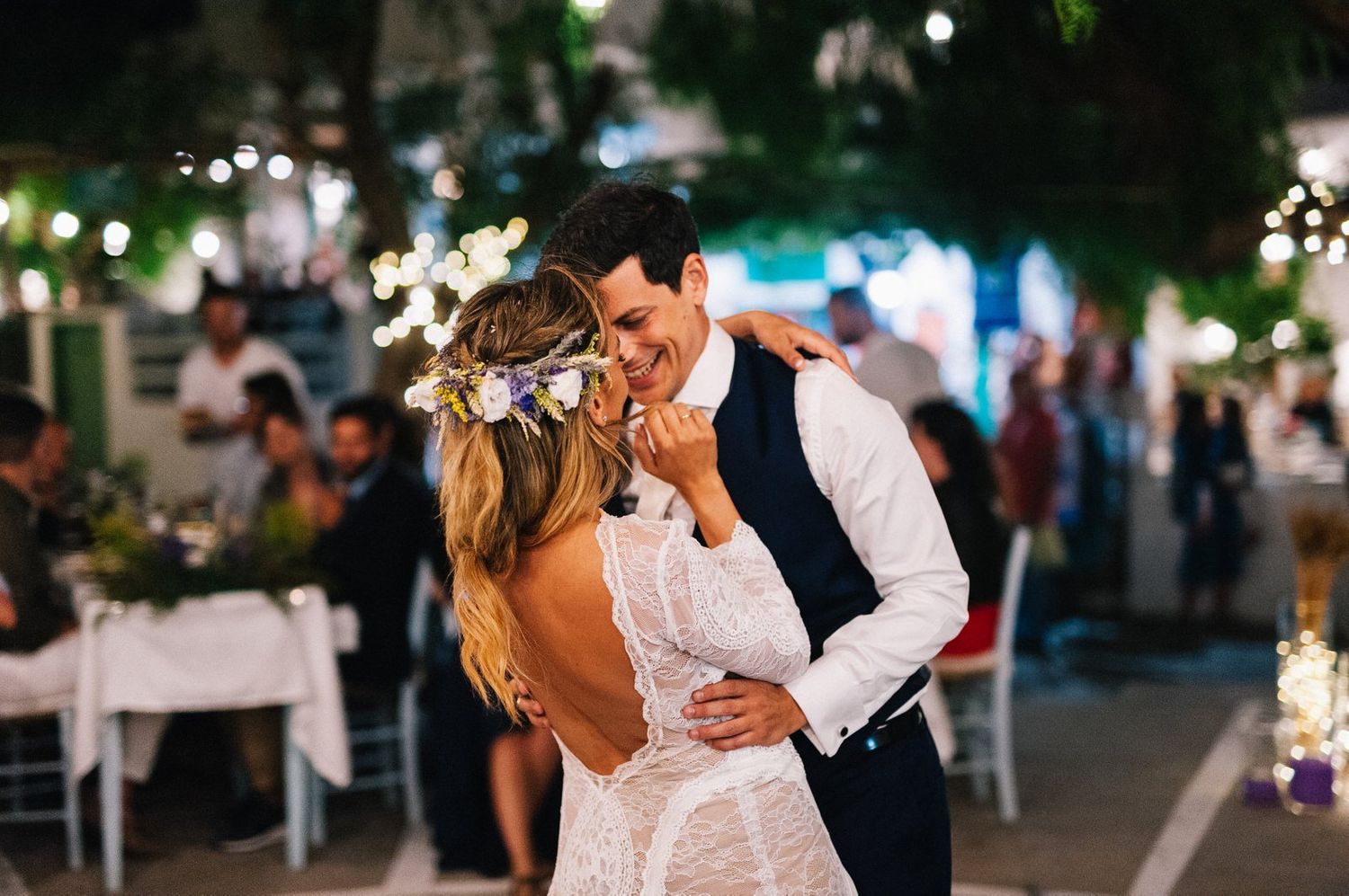 couples first dance in a traditional square at sifnos