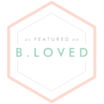 A minimalist hexagonal logo design in pink and mint green with the text 'B.LOVED' inside.