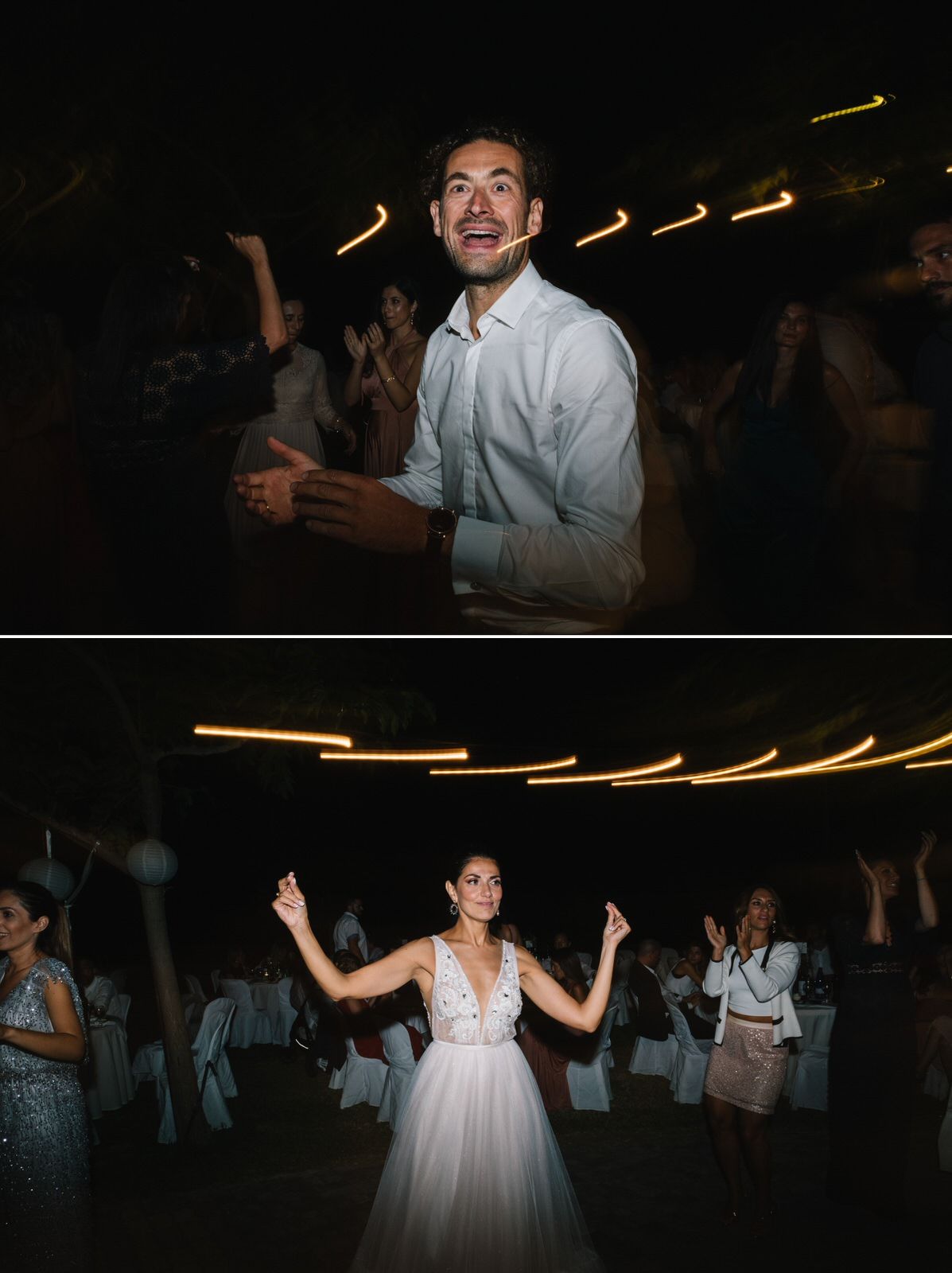 Lively dance floor moments captured during an evening wedding reception.
