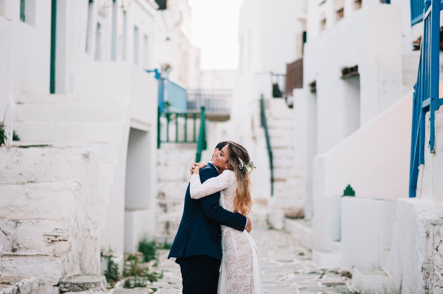 bride and groom portraits at castro folegandros