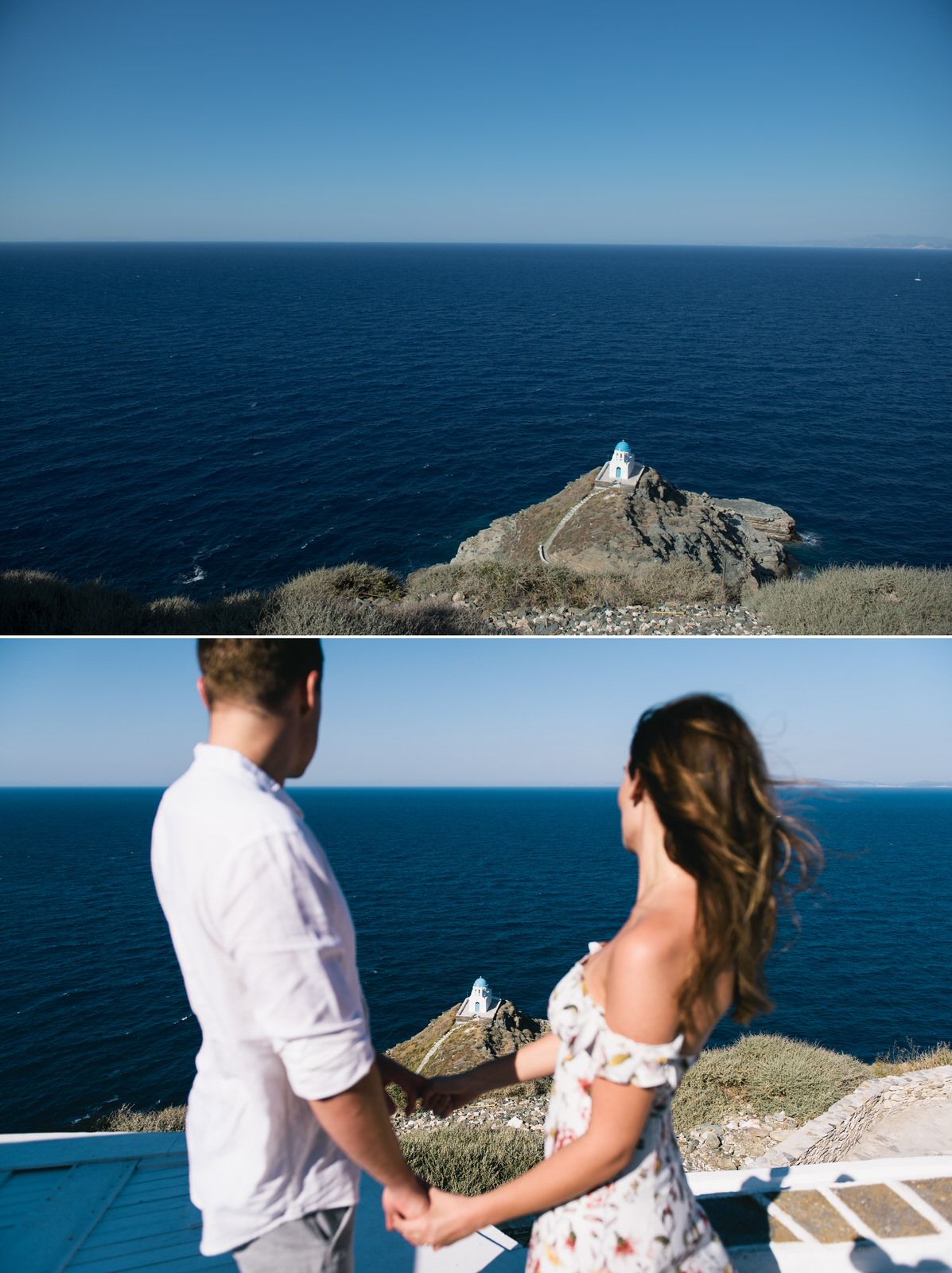 Scenic coastal view of a white lighthouse perched on rocky cliffs above the azure Mediterranean waters.