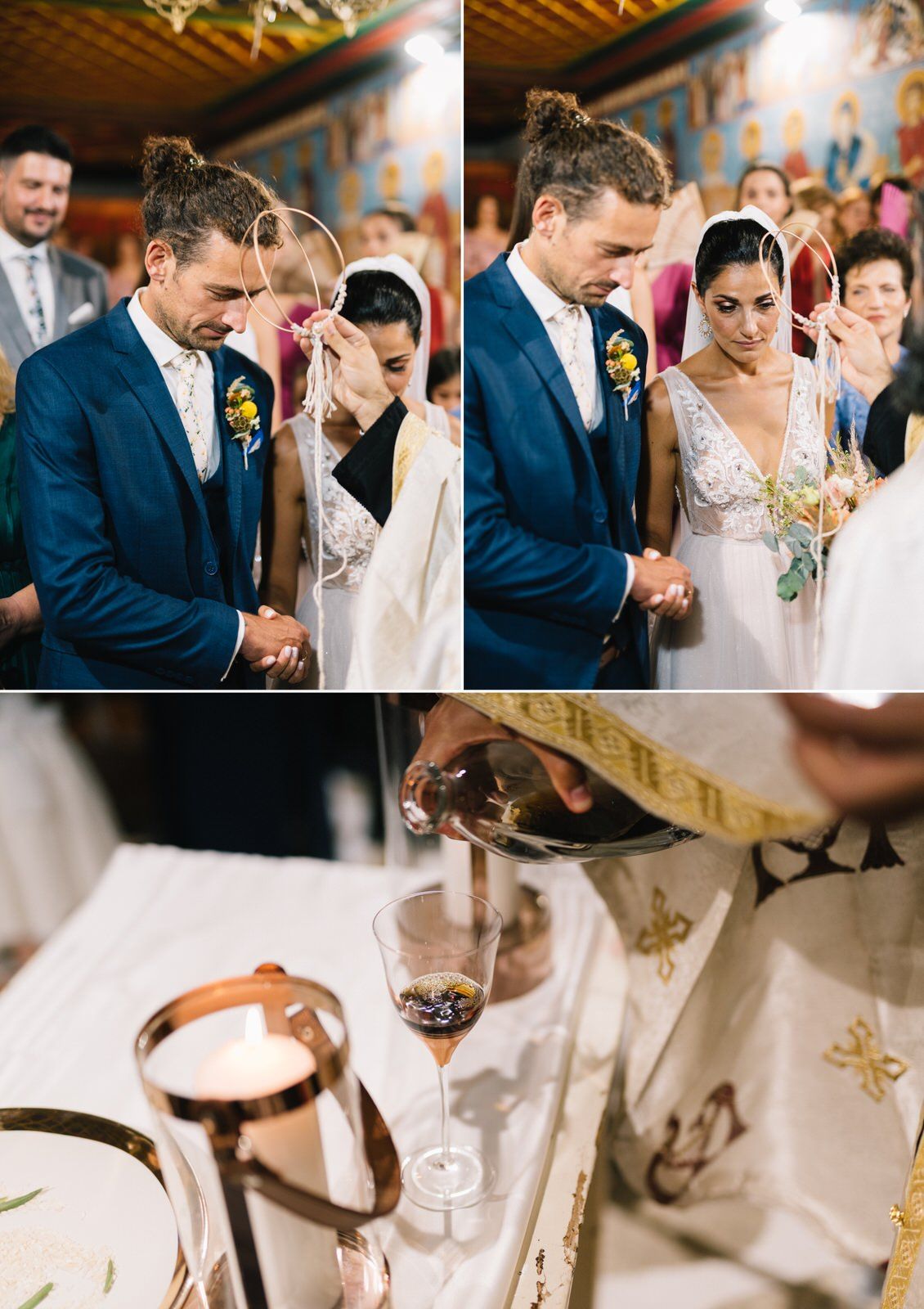 Wedding ceremony moments including prayers and traditional religious customs.