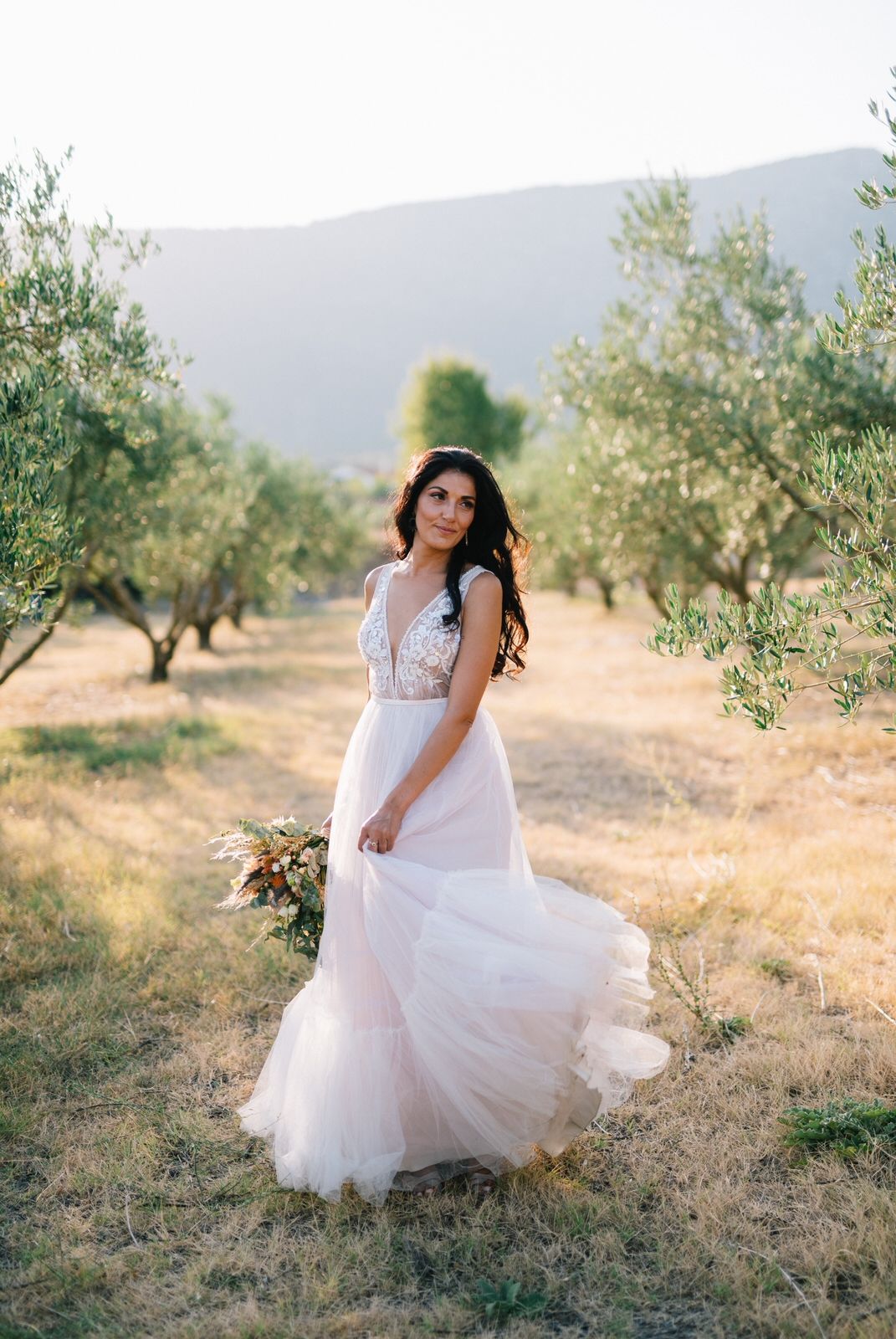 bride portraits in an olive field at velventos kozani