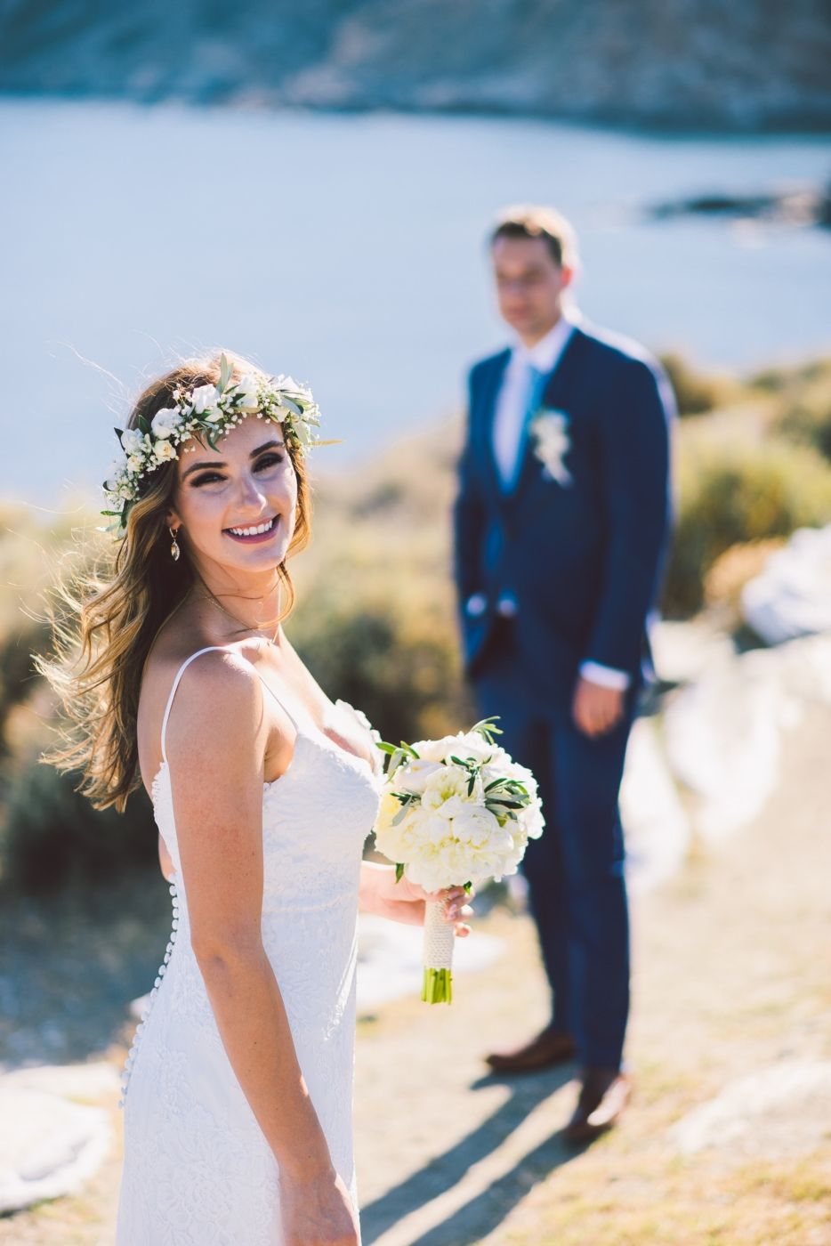 bride and groom portraits at sifnos wedding