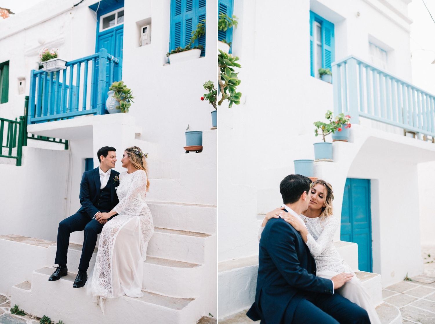 bride and groom portraits at castro folegandros