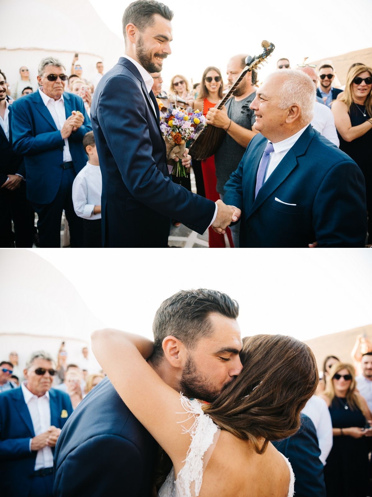 Emotional wedding ceremony moments captured during an outdoor Mediterranean celebration.