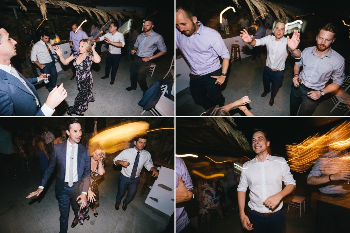 Guests showing off their dance moves during a lively wedding reception celebration.
