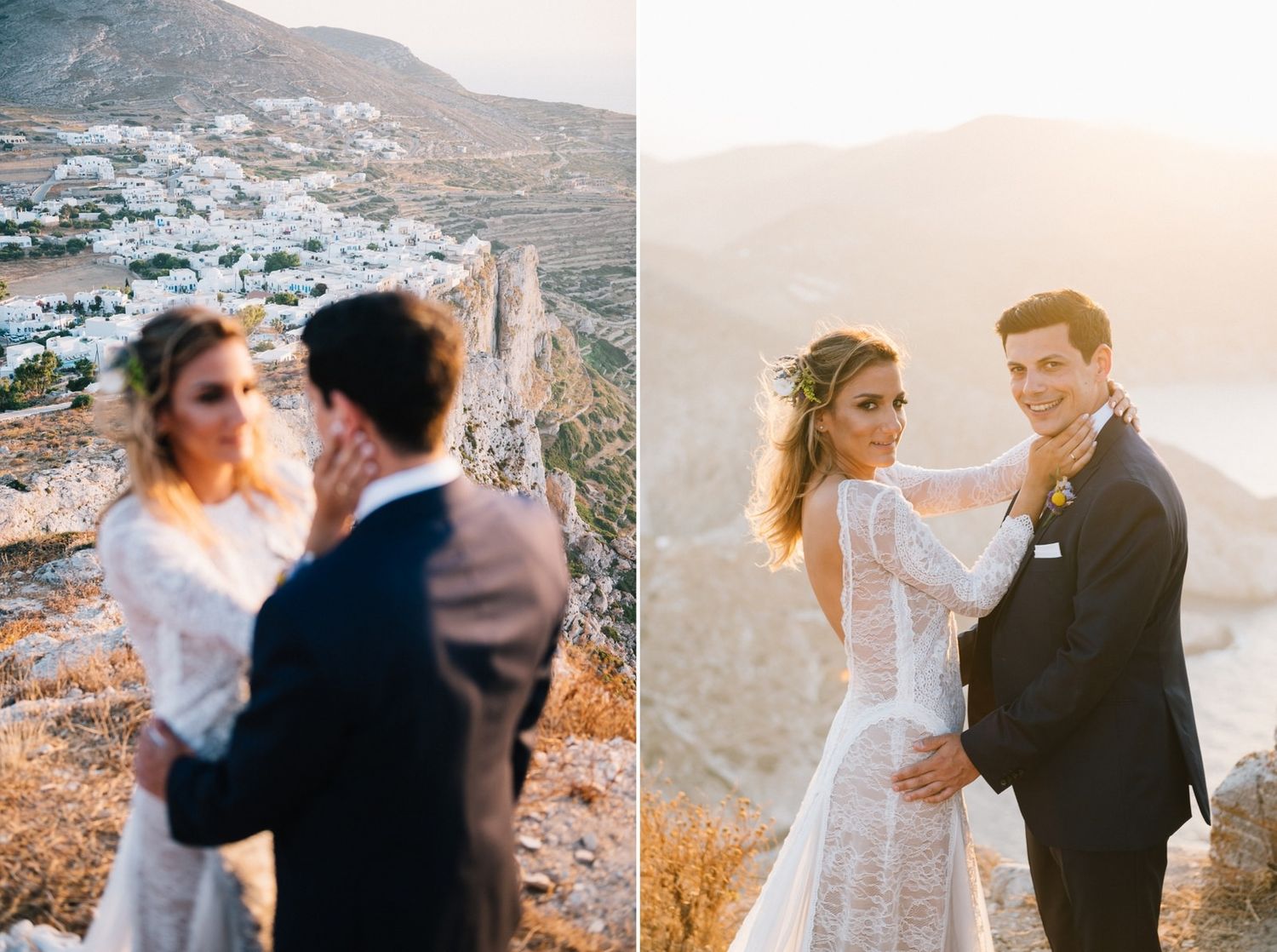 bride and groom portrait at folegandros