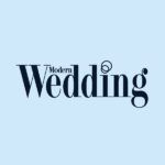 A stylized wedding logo text design with decorative elements on a light blue background.