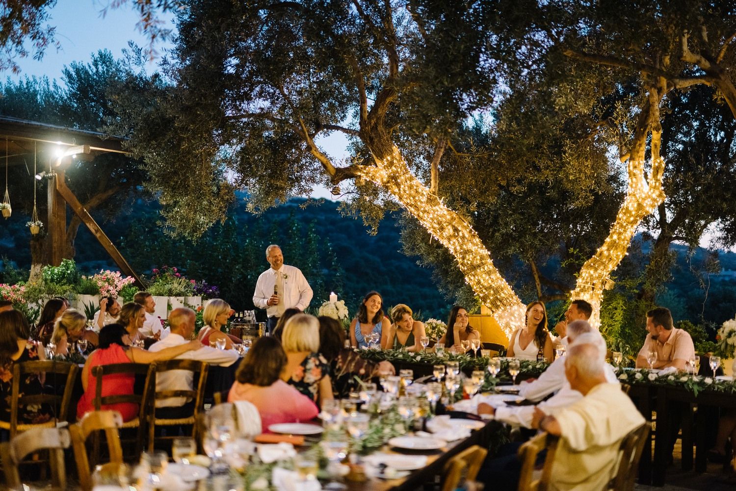 agreco farms in crete wedding reception with fairy lights