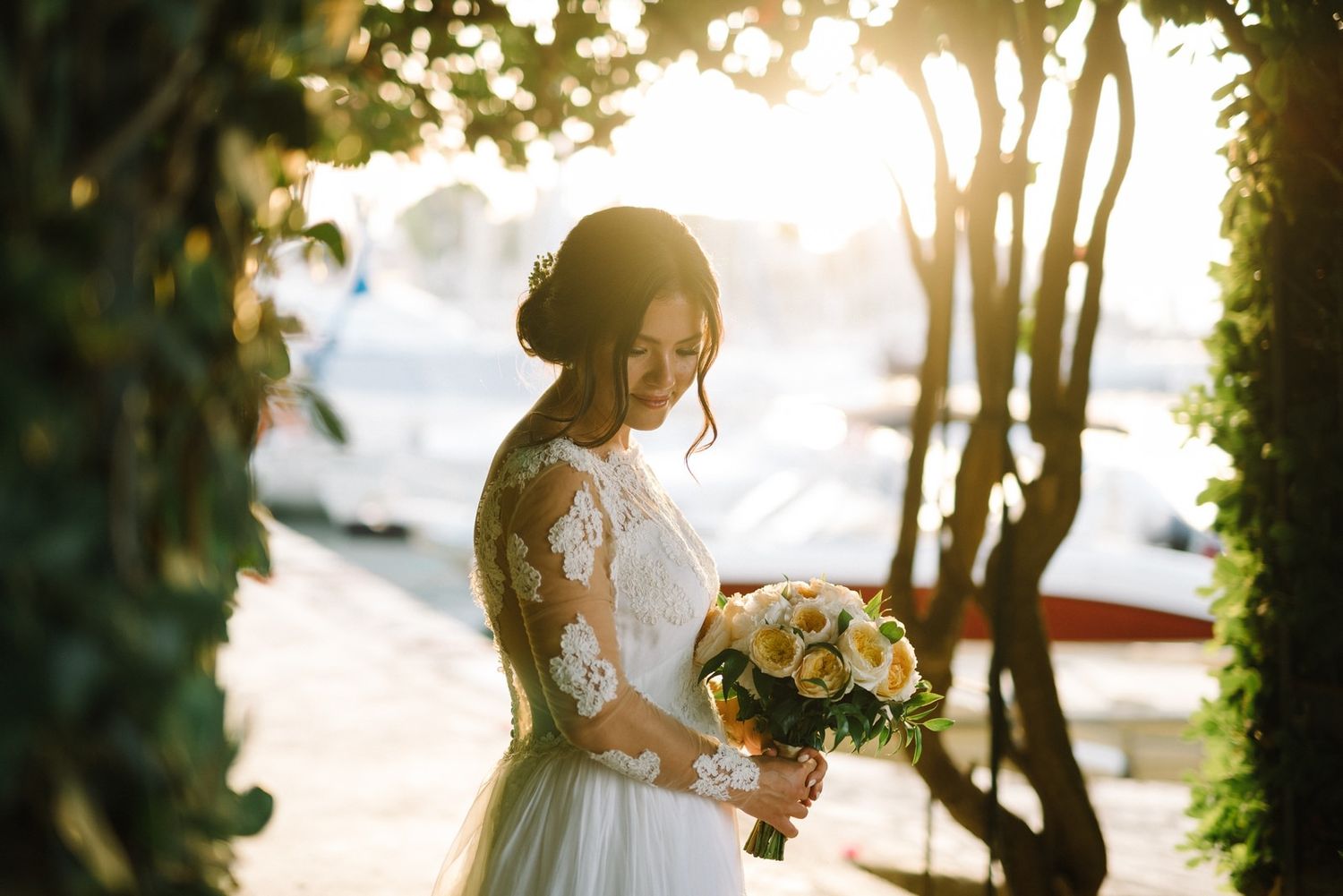 corfu wedding bride portrait at sunset