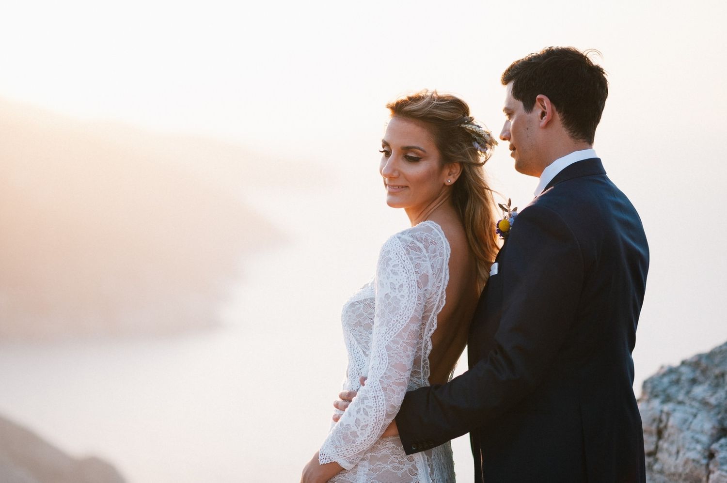 bride and groom portrait at folegandros