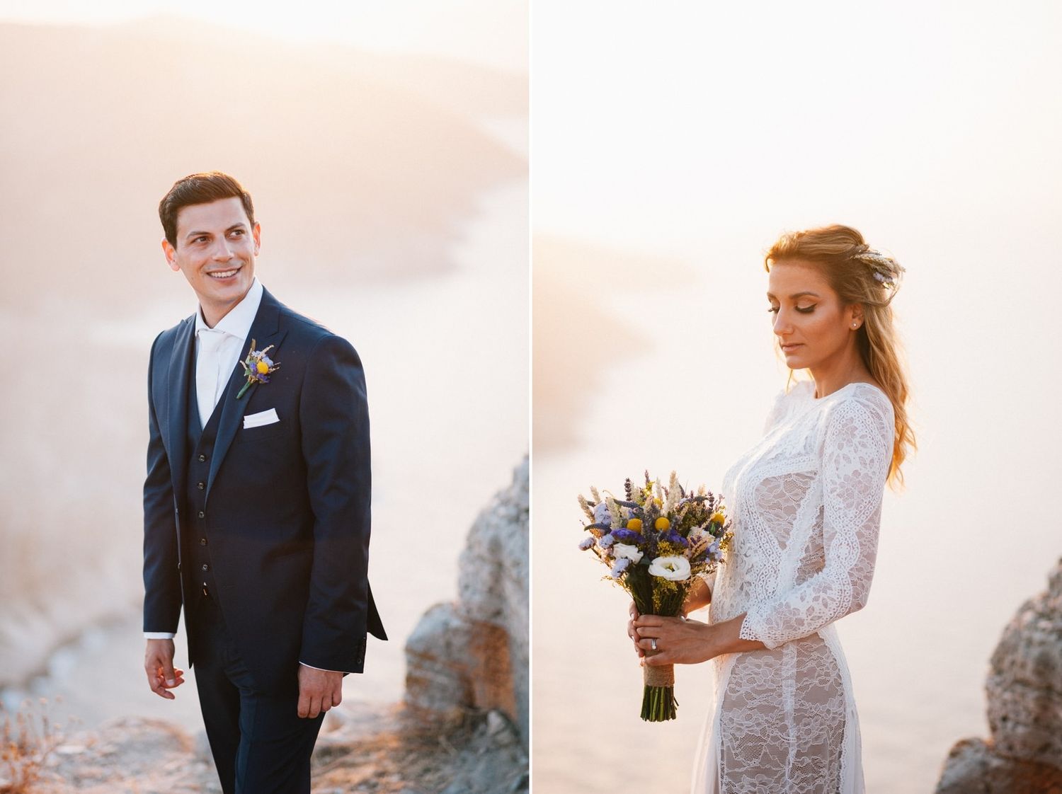 bride and groom portrait at folegandros