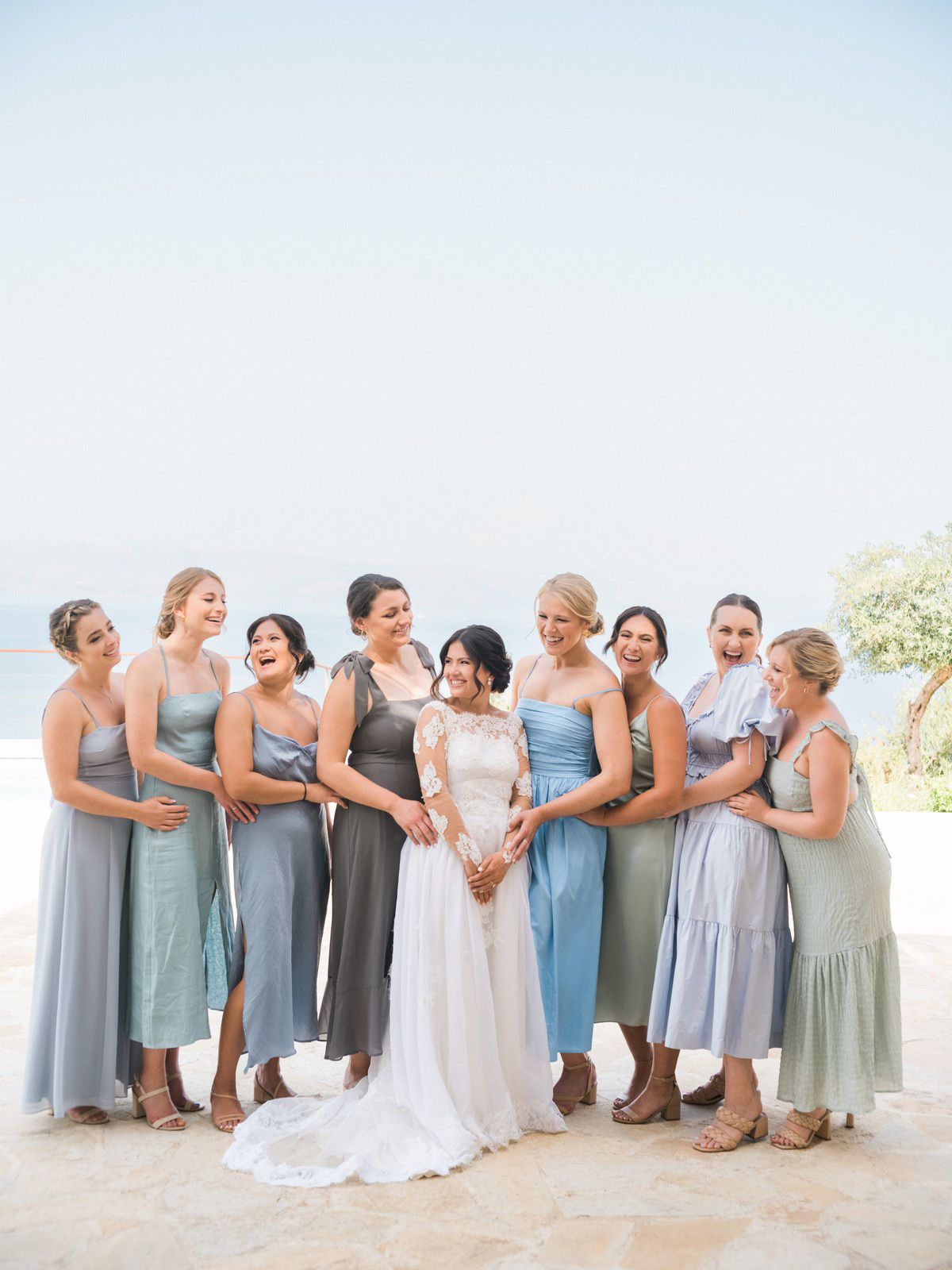 bridesmates portrait with bride at corfu