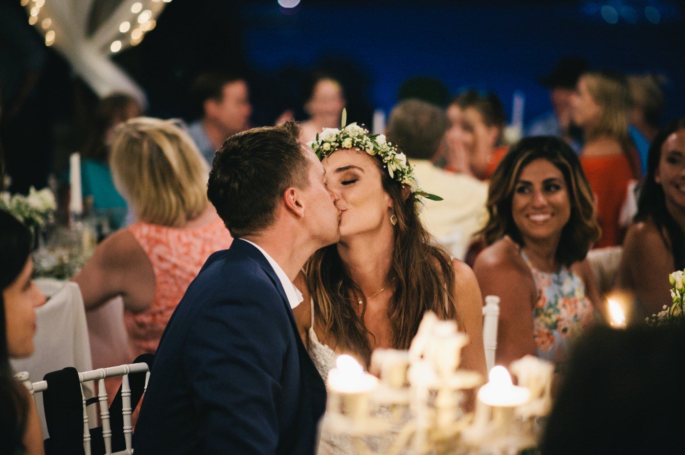 bride and groom kiss at their wedding in lazarou sifnos