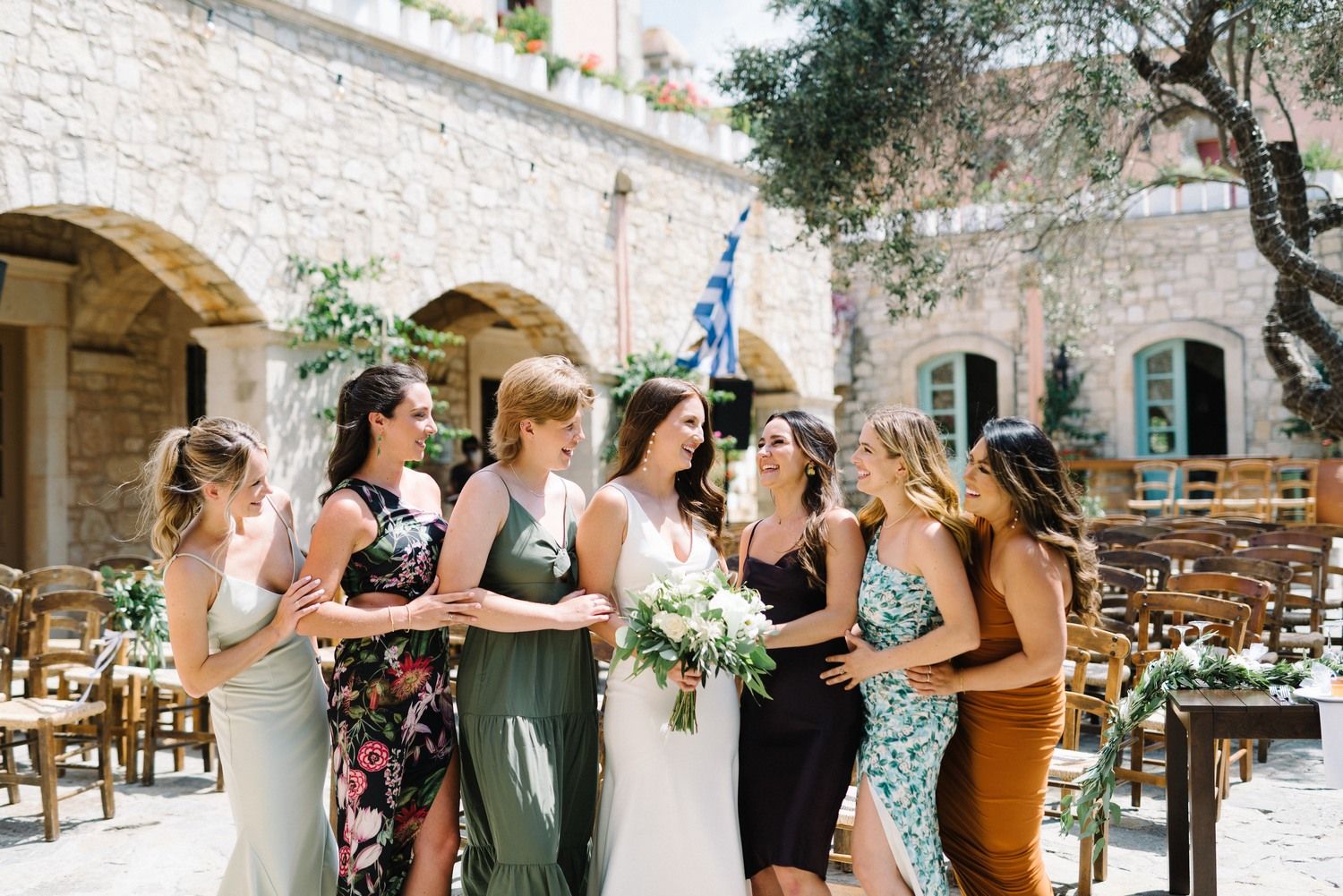 bride and bridesmates having fun at agreco farms