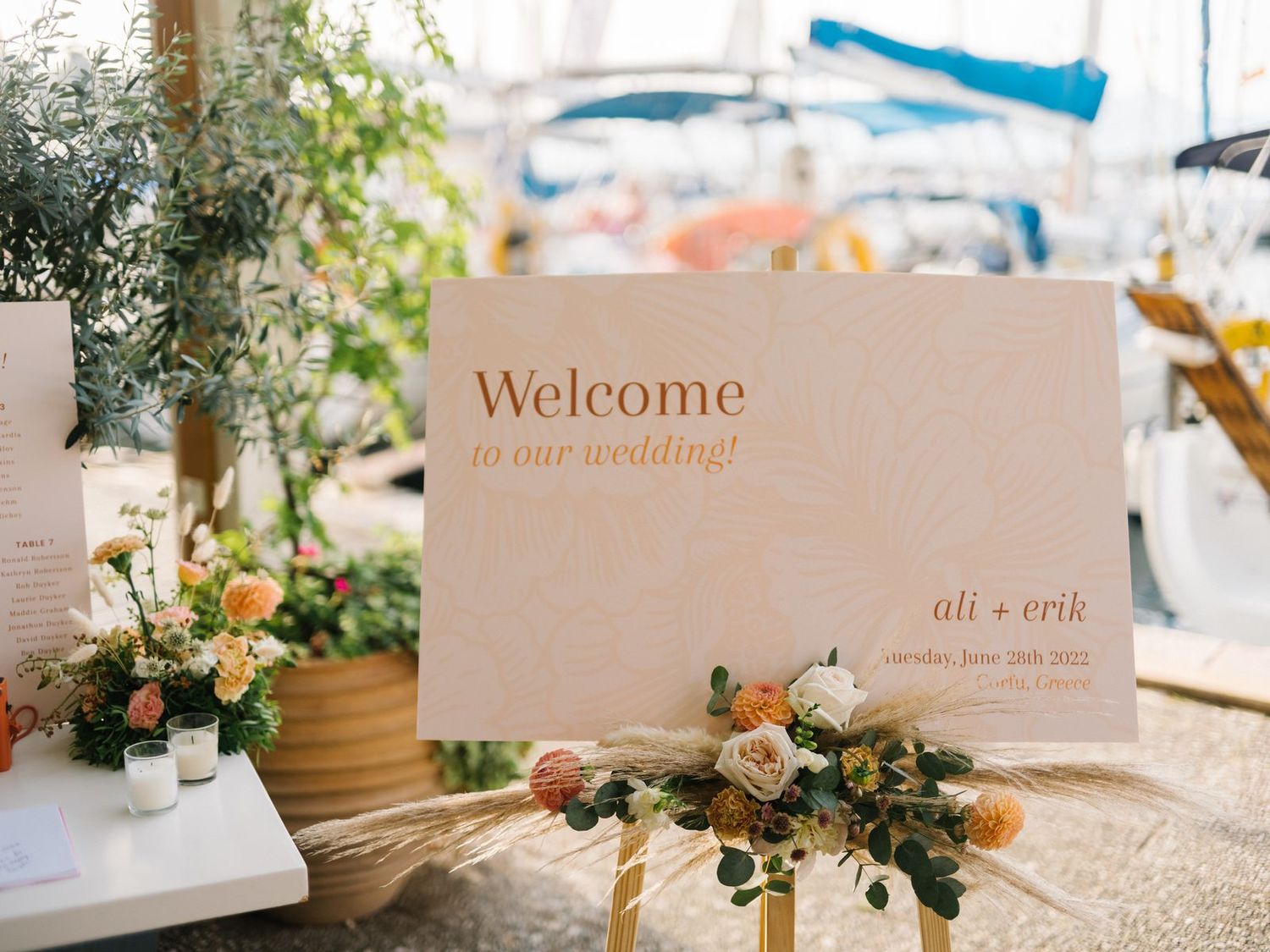 corfu sailing club wedding decoration with flowers