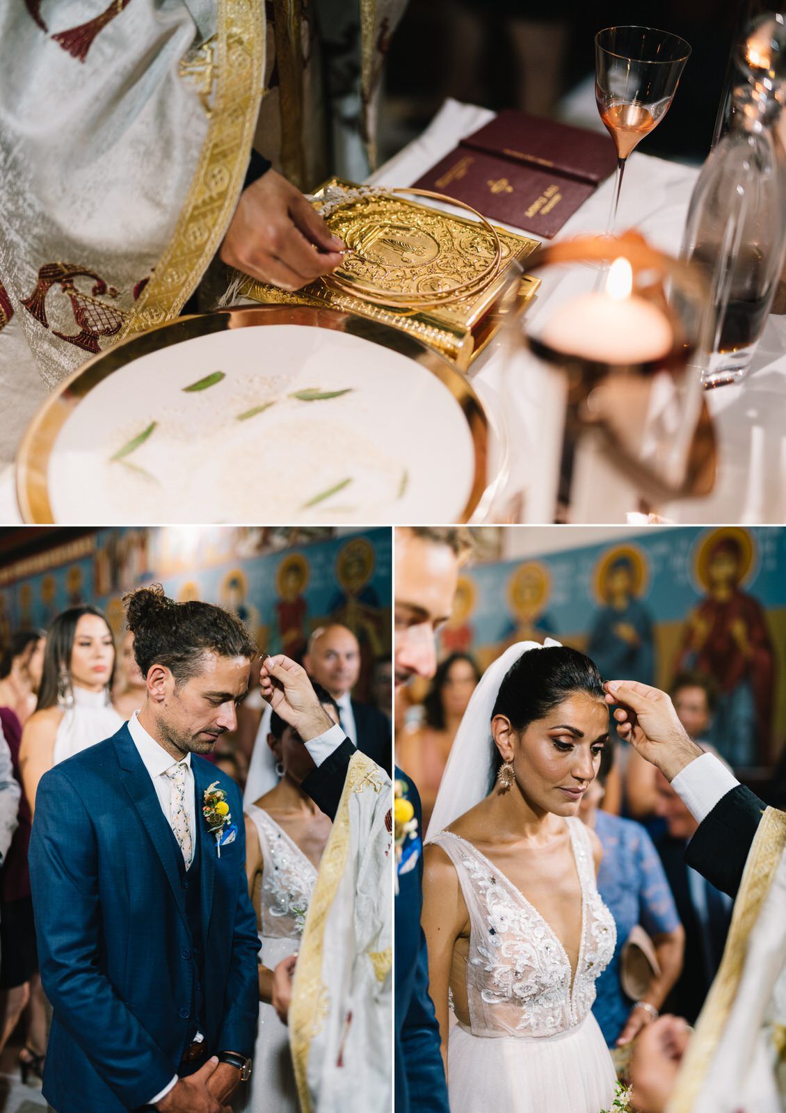 Orthodox wedding ceremony with traditional religious elements and ornate golden details.