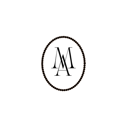 Set of five minimalist black and white circular monogram logo designs with decorative dot borders.