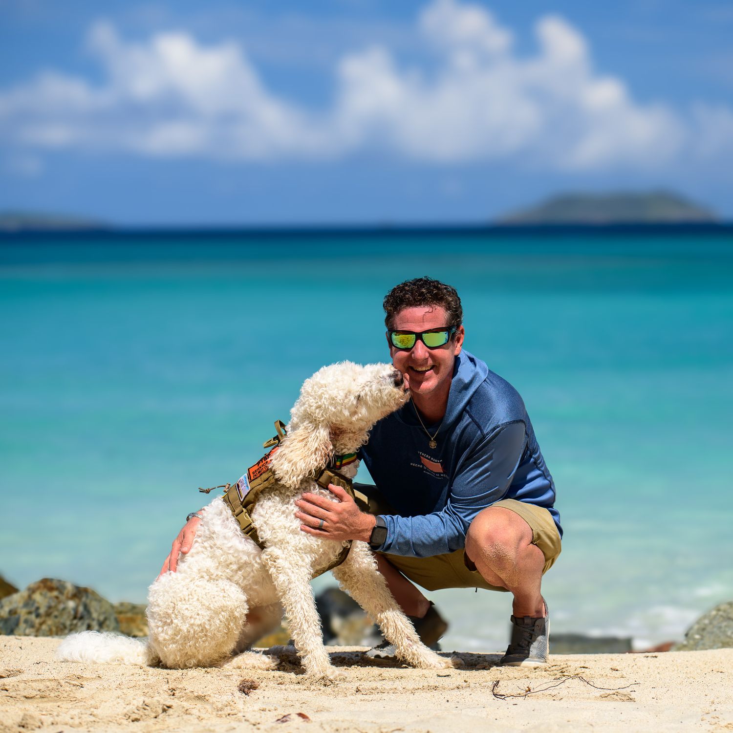 Sean Stacey, former corporate professional turned full-time fine-art photographer relaxing in St. John, USVI, with his dog Barley.