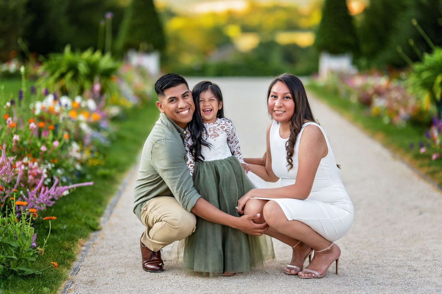 Beautiful outdoor garden path photo shoot with natural greenery and soft lighting.