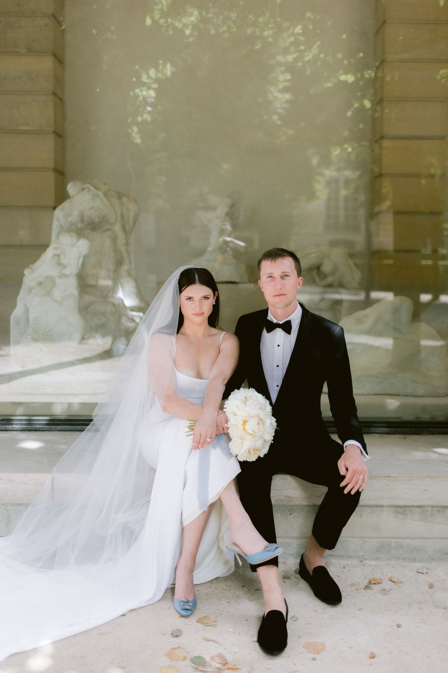 Bride and groom photographed during a Paris elopement