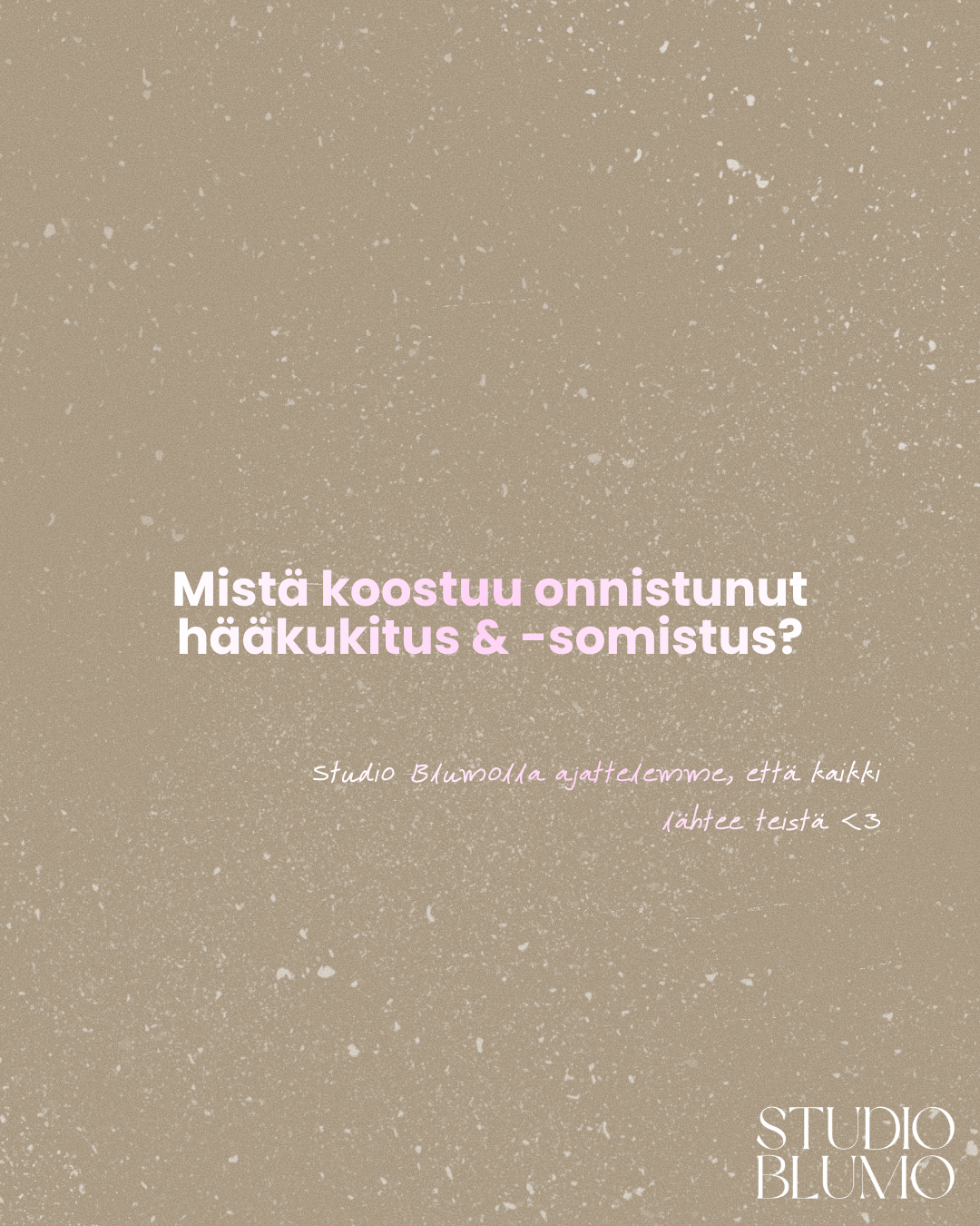 Minimalist tan colored design layout with text elements and Studio Reunanen branding in muted tones.