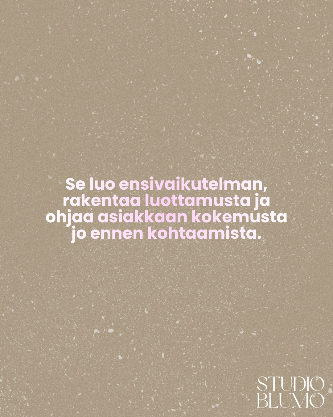 Minimalist beige text design with Studio Puisto logo against a textured background.